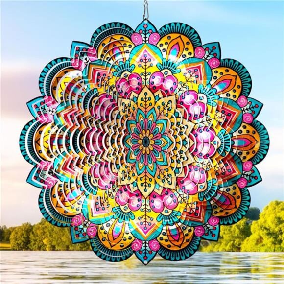 Wind Spinners Outdoor Mandala Lucky Star,Laser Cut Metal Kinetic Art Wind - Picture 1 of 7